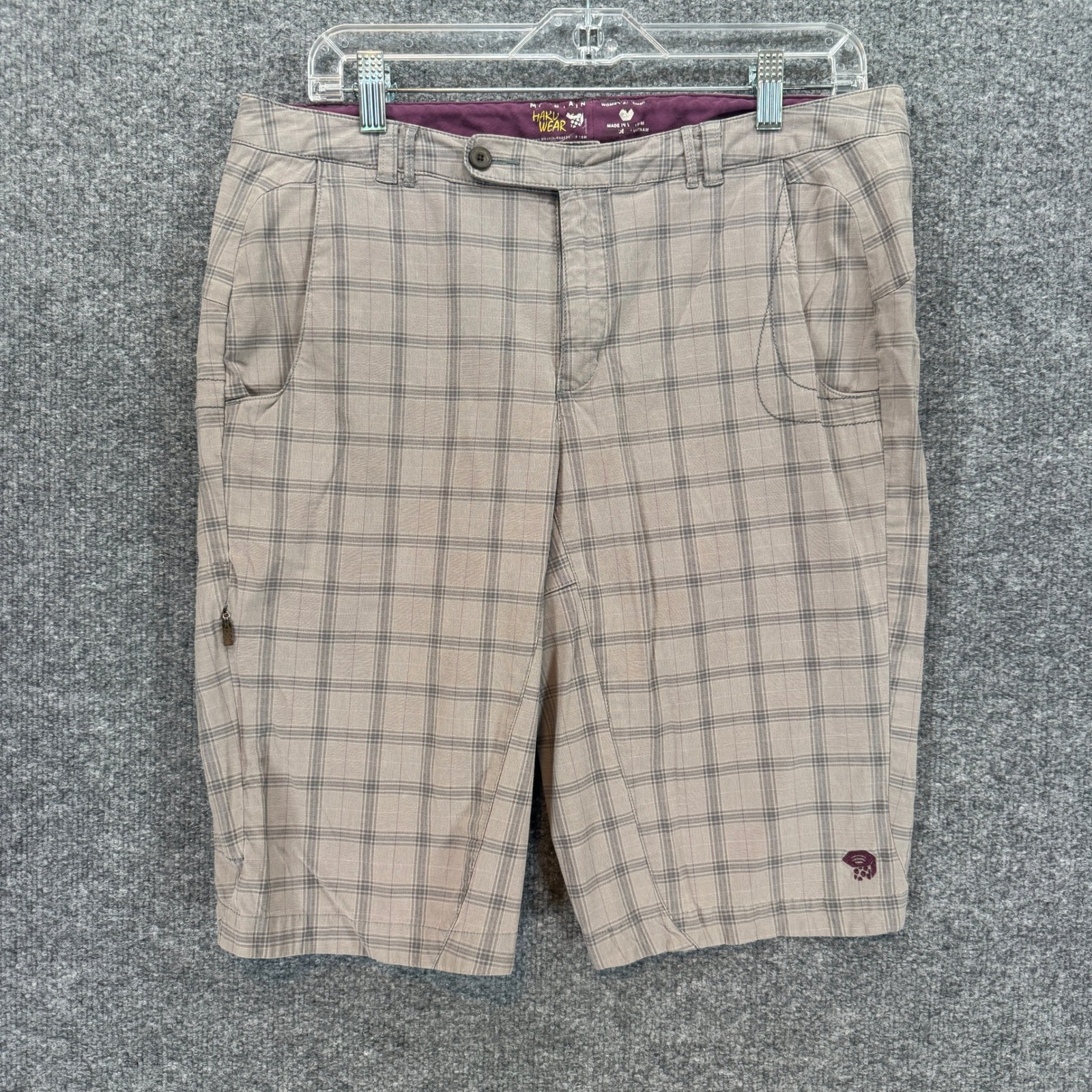 Mountain Hardwear Shorts Womens Medium Tan Plaid Stretch Outdoor Hiking Gorpcore